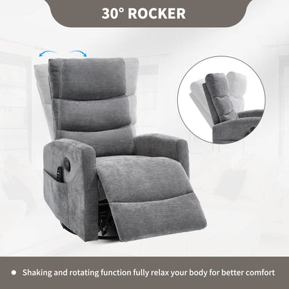 Heat Massage Manual Recliner Chair with Rocker and Swivel in Fabric for Living Room, GREY - 1st Choice Furniture Direct