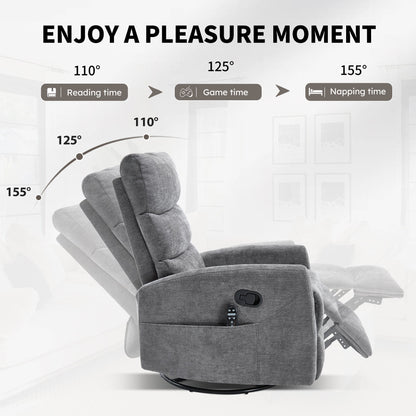Heat Massage Manual Recliner Chair with Rocker and Swivel in Fabric for Living Room, GREY - 1st Choice Furniture Direct