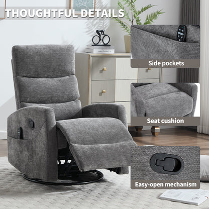 Heat Massage Manual Recliner Chair with Rocker and Swivel in Fabric for Living Room, GREY - 1st Choice Furniture Direct