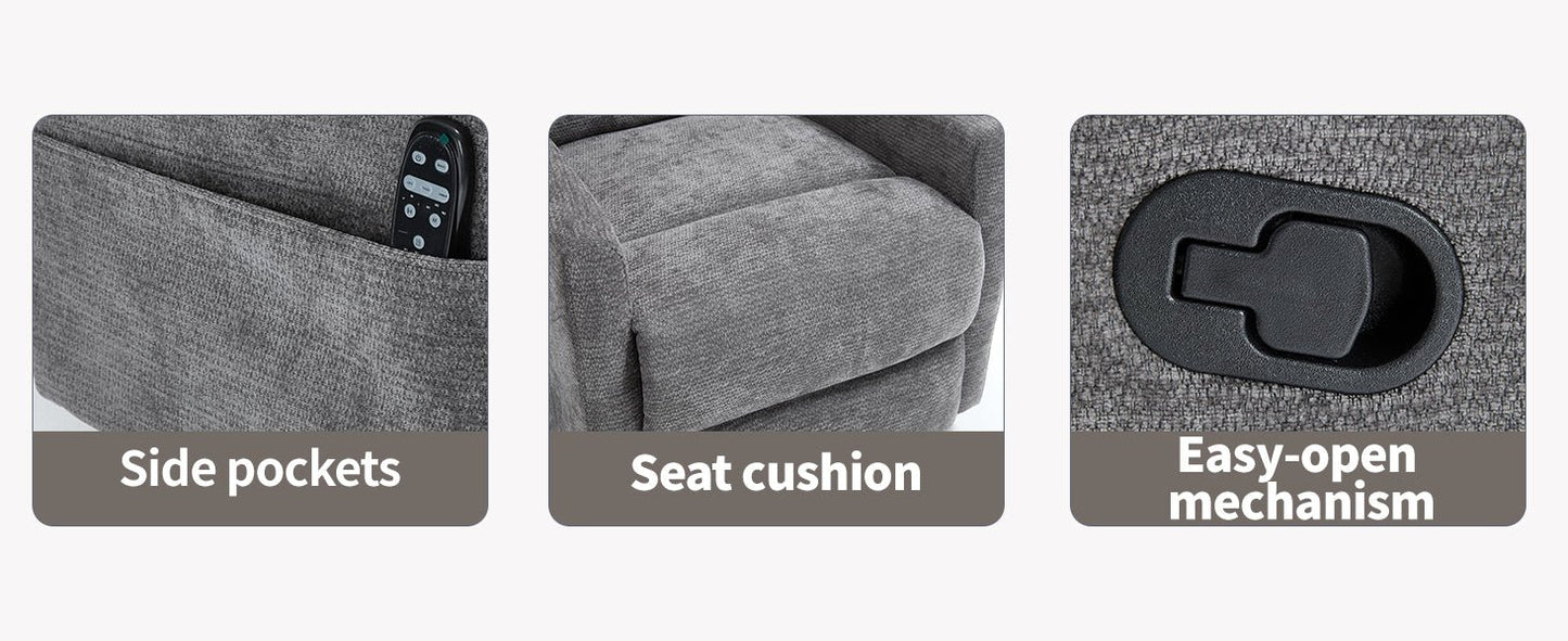 Heat Massage Manual Recliner Chair with Rocker and Swivel in Fabric for Living Room, GREY - 1st Choice Furniture Direct