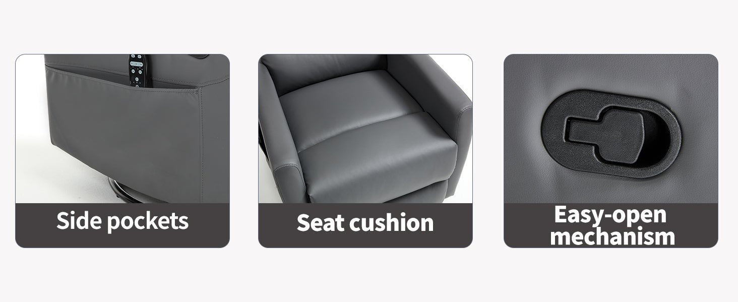Heat Massage Manual Recliner Chair with Rocker and Swivel in Fabric for Living Room, Grey - 1st Choice Furniture Direct