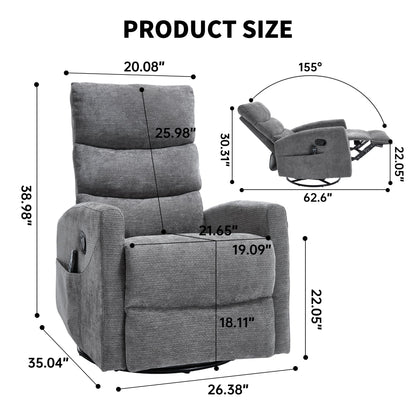 Heat Massage Manual Recliner Chair with Rocker and Swivel in Fabric for Living Room, GREY - 1st Choice Furniture Direct
