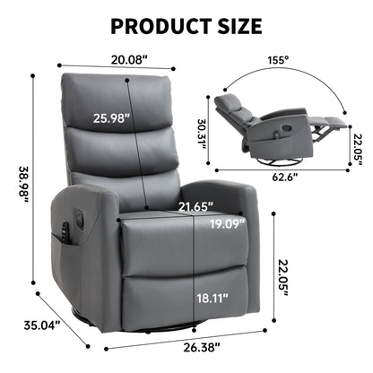 Heat Massage Manual Recliner Chair with Rocker and Swivel in Fabric for Living Room, Grey - 1st Choice Furniture Direct