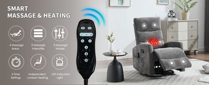 Heat Massage Manual Recliner Chair with Rocker and Swivel in Fabric for Living Room, GREY - 1st Choice Furniture Direct