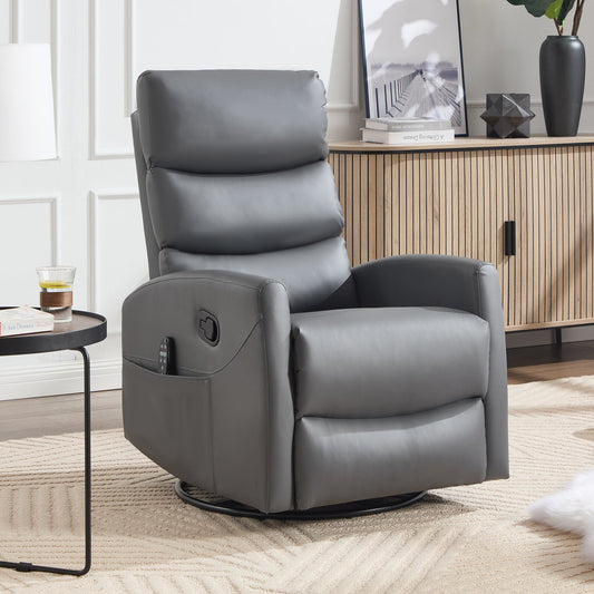Heat Massage Manual Recliner Chair with Rocker and Swivel in Fabric for Living Room, Grey - 1st Choice Furniture Direct