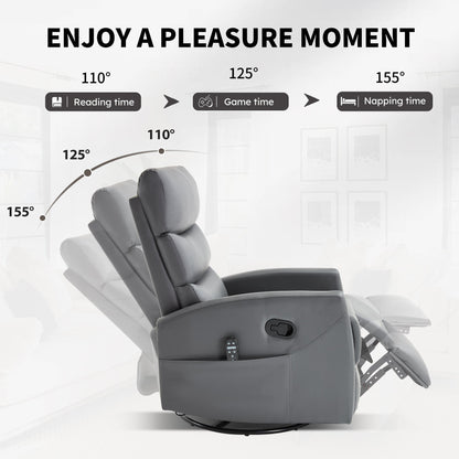 Heat Massage Manual Recliner Chair with Rocker and Swivel in Fabric for Living Room, Grey - 1st Choice Furniture Direct