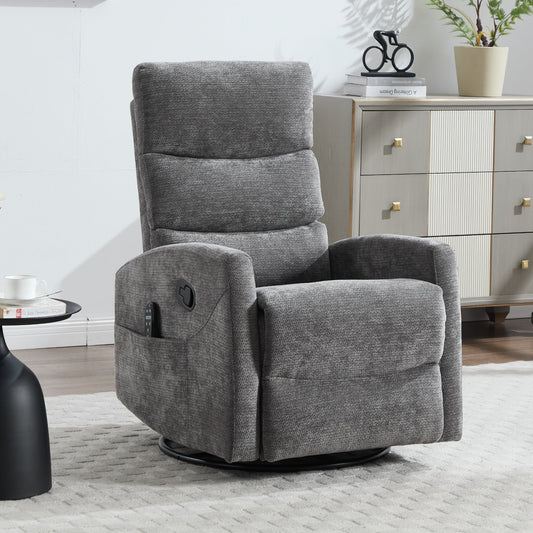 Heat Massage Manual Recliner Chair with Rocker and Swivel in Fabric for Living Room, GREY - 1st Choice Furniture Direct