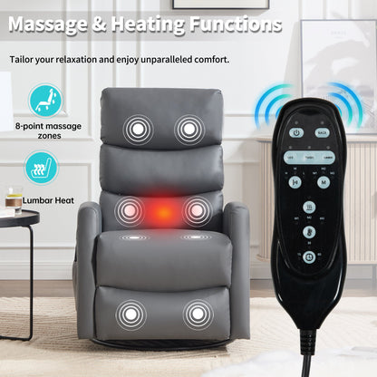 Heat Massage Manual Recliner Chair with Rocker and Swivel in Fabric for Living Room, Grey - 1st Choice Furniture Direct