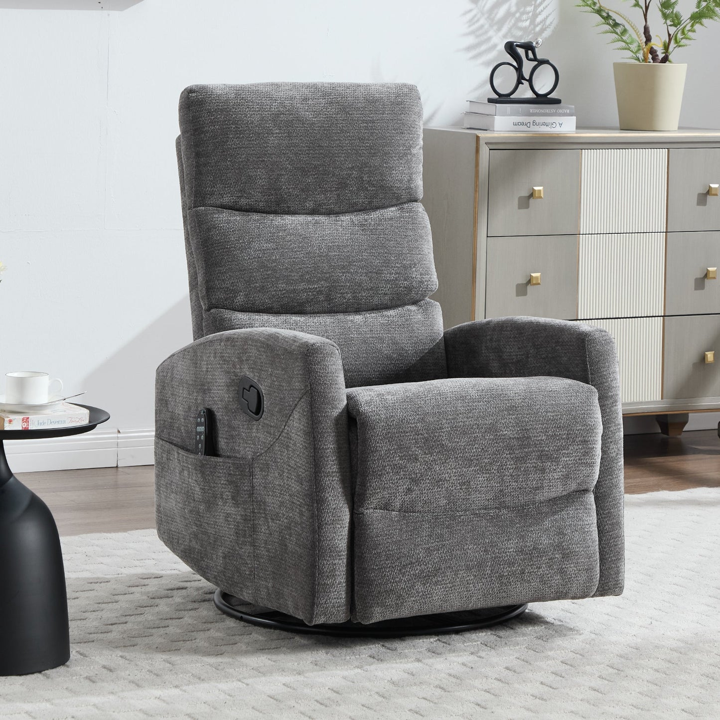 Heat Massage Manual Recliner Chair with Rocker and Swivel in Fabric for Living Room, GREY - 1st Choice Furniture Direct