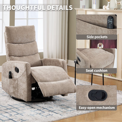 Heat Massage Manual Recliner Chair with Rocker and Swivel in Fabric for Living Room, Khaki - 1st Choice Furniture Direct