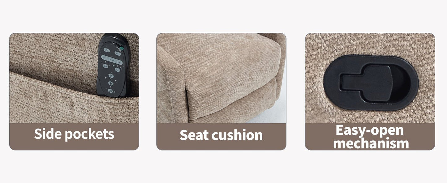 Heat Massage Manual Recliner Chair with Rocker and Swivel in Fabric for Living Room, Khaki - 1st Choice Furniture Direct