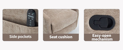 Heat Massage Manual Recliner Chair with Rocker and Swivel in Fabric for Living Room, Khaki - 1st Choice Furniture Direct