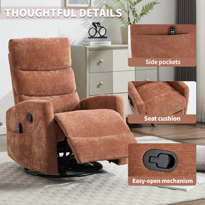Heat Massage Manual Recliner Chair with Rocker and Swivel in Fabric for Living Room, Orange - 1st Choice Furniture Direct