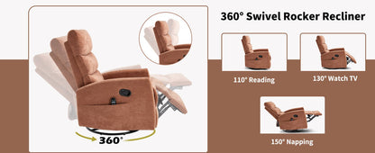Heat Massage Manual Recliner Chair with Rocker and Swivel in Fabric for Living Room, Orange - 1st Choice Furniture Direct
