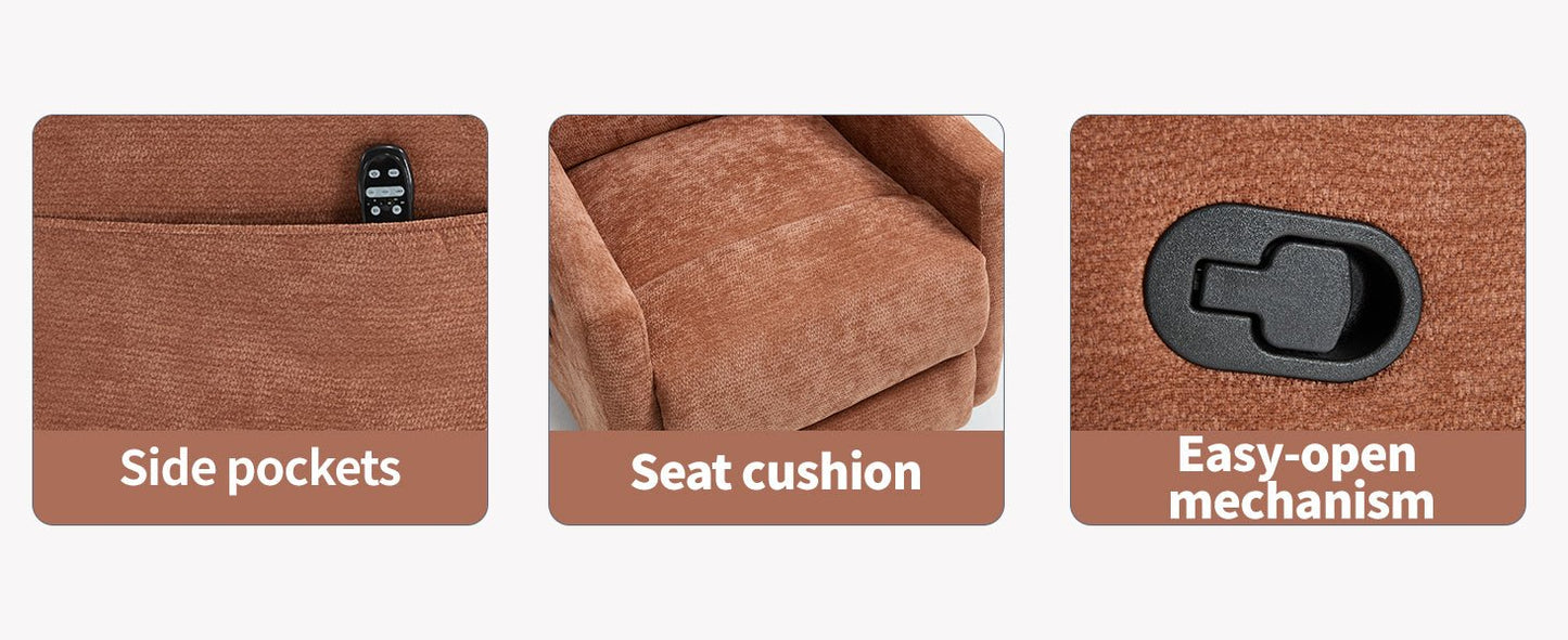 Heat Massage Manual Recliner Chair with Rocker and Swivel in Fabric for Living Room, Orange - 1st Choice Furniture Direct