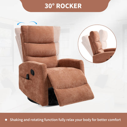 Heat Massage Manual Recliner Chair with Rocker and Swivel in Fabric for Living Room, Orange - 1st Choice Furniture Direct