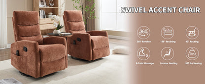 Heat Massage Manual Recliner Chair with Rocker and Swivel in Fabric for Living Room, Orange - 1st Choice Furniture Direct