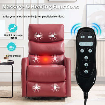 Heat Massage Manual Recliner Chair with Rocker and Swivel in Fabric for Living Room, Red - 1st Choice Furniture Direct
