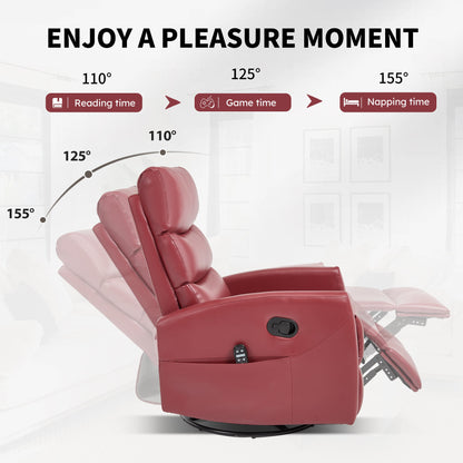 Heat Massage Manual Recliner Chair with Rocker and Swivel in Fabric for Living Room, Red - 1st Choice Furniture Direct