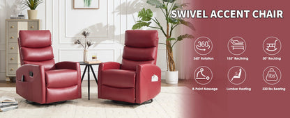 Heat Massage Manual Recliner Chair with Rocker and Swivel in Fabric for Living Room, Red - 1st Choice Furniture Direct