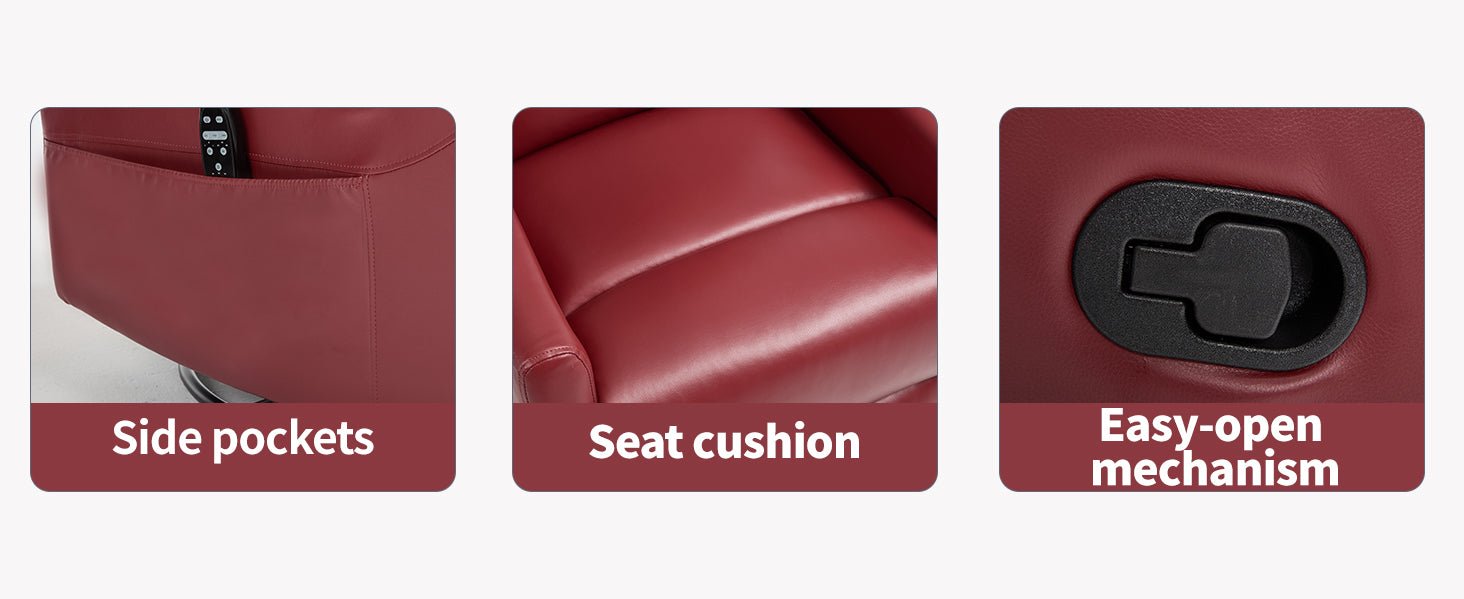 Heat Massage Manual Recliner Chair with Rocker and Swivel in Fabric for Living Room, Red - 1st Choice Furniture Direct