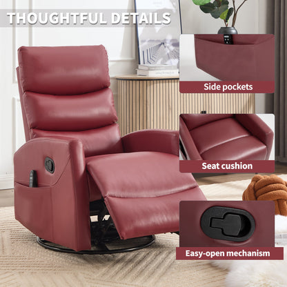 Heat Massage Manual Recliner Chair with Rocker and Swivel in Fabric for Living Room, Red - 1st Choice Furniture Direct