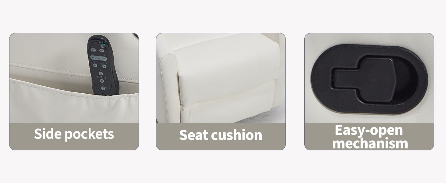 Heat Massage Manual Recliner Chair with Rocker and Swivel in Fabric for Living Room, White - 1st Choice Furniture Direct