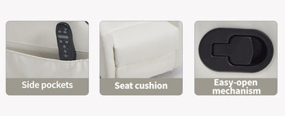Heat Massage Manual Recliner Chair with Rocker and Swivel in Fabric for Living Room, White - 1st Choice Furniture Direct