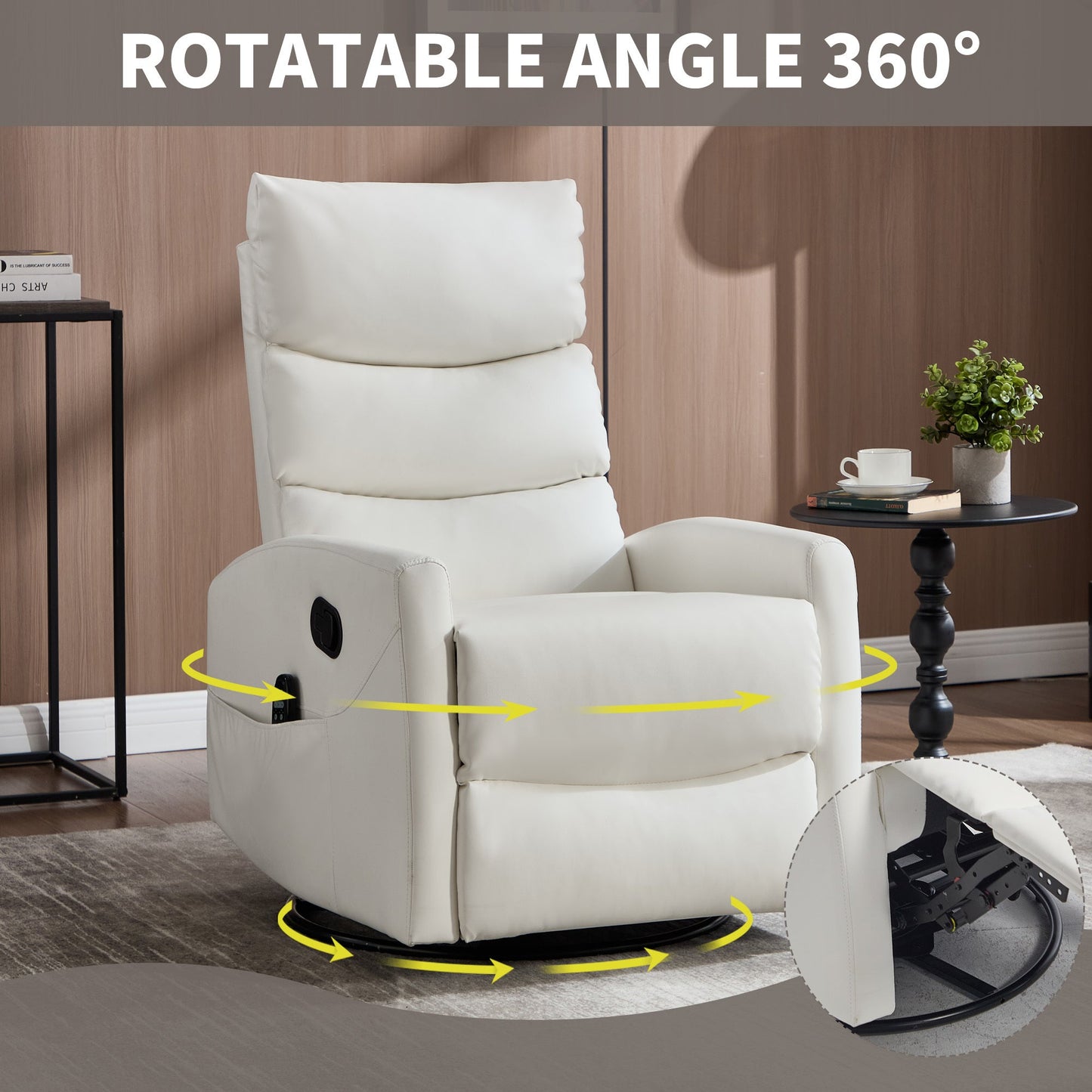 Heat Massage Manual Recliner Chair with Rocker and Swivel in Fabric for Living Room, White - 1st Choice Furniture Direct