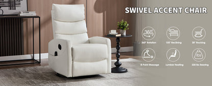 Heat Massage Manual Recliner Chair with Rocker and Swivel in Fabric for Living Room, White - 1st Choice Furniture Direct