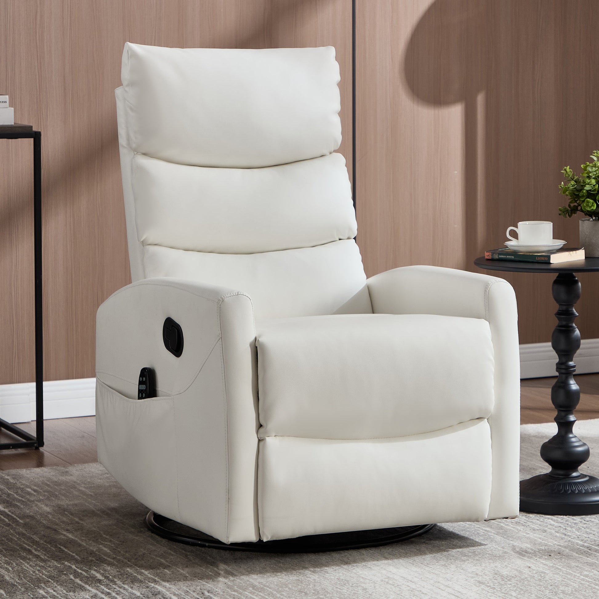 Heat Massage Manual Recliner Chair with Rocker and Swivel in Fabric for Living Room, White - 1st Choice Furniture Direct
