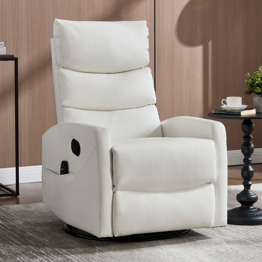 Heat Massage Manual Recliner Chair with Rocker and Swivel in Fabric for Living Room, White - 1st Choice Furniture Direct