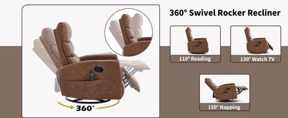 Heat Massage Manual Recliner Chair with Rocker and Swivel in Fabric for Living Room, Yellow - 1st Choice Furniture Direct
