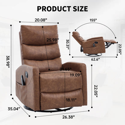 Heat Massage Manual Recliner Chair with Rocker and Swivel in Fabric for Living Room, Yellow - 1st Choice Furniture Direct