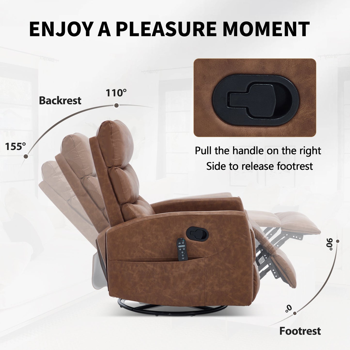 Heat Massage Manual Recliner Chair with Rocker and Swivel in Fabric for Living Room, Yellow - 1st Choice Furniture Direct