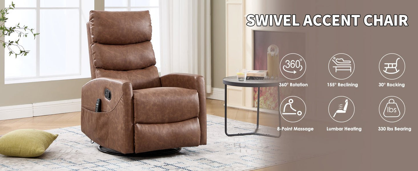 Heat Massage Manual Recliner Chair with Rocker and Swivel in Fabric for Living Room, Yellow - 1st Choice Furniture Direct