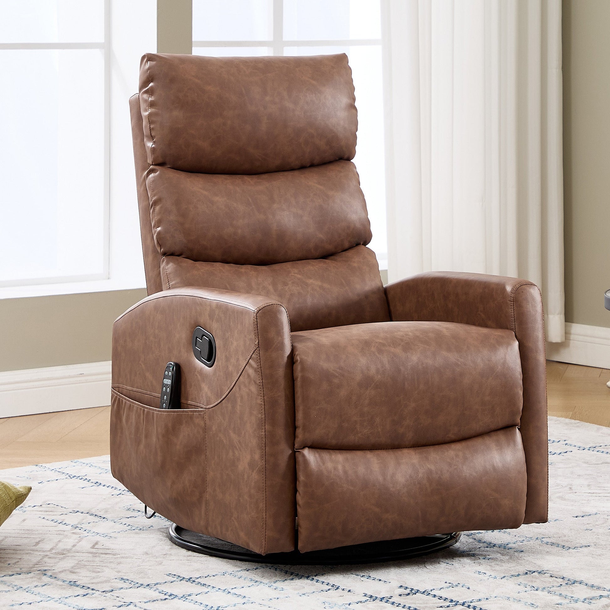 Heat Massage Manual Recliner Chair with Rocker and Swivel in Fabric for Living Room, Yellow - 1st Choice Furniture Direct