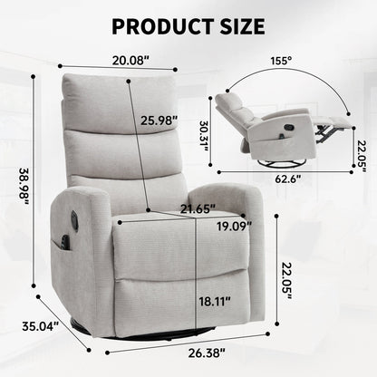 Heat Massage Manual Recliner Chair with Rocker and Swivel in Fabric for Living Room,Grey - 1st Choice Furniture Direct