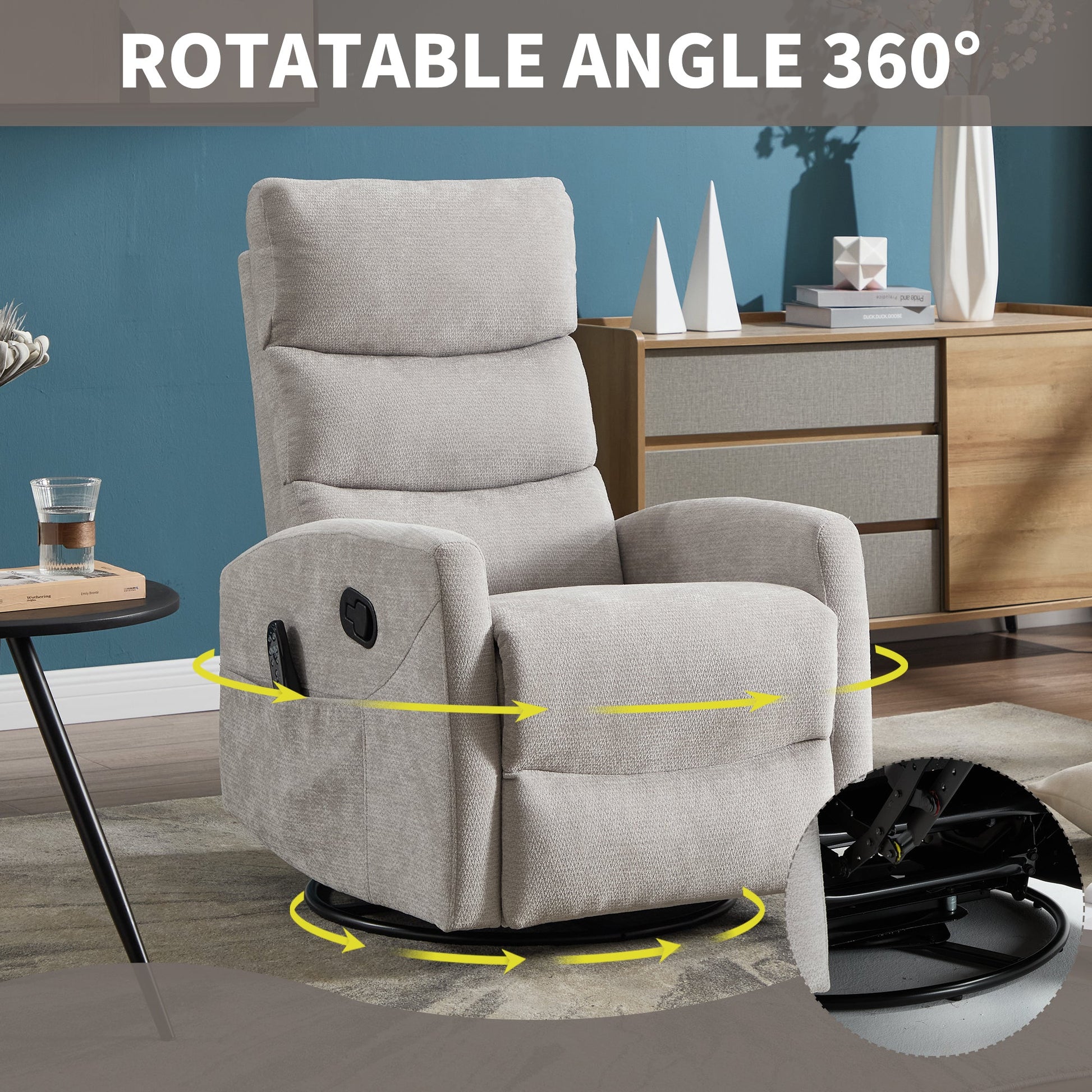 Heat Massage Manual Recliner Chair with Rocker and Swivel in Fabric for Living Room,Grey - 1st Choice Furniture Direct