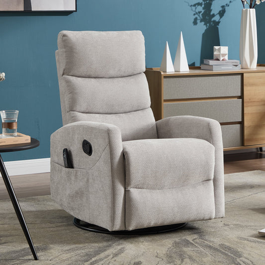 Heat Massage Manual Recliner Chair with Rocker and Swivel in Fabric for Living Room,Grey - 1st Choice Furniture Direct