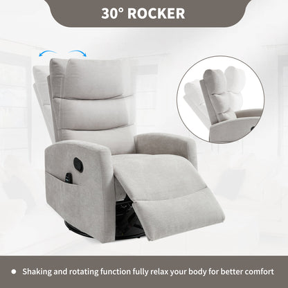 Heat Massage Manual Recliner Chair with Rocker and Swivel in Fabric for Living Room,Grey - 1st Choice Furniture Direct