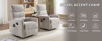 Heat Massage Manual Recliner Chair with Rocker and Swivel in Fabric for Living Room,Grey - 1st Choice Furniture Direct
