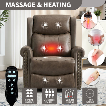 Heat Massage Manual Recliner Chair with Rocker and Swivel in Genuine leather for Living Room - 1st Choice Furniture Direct