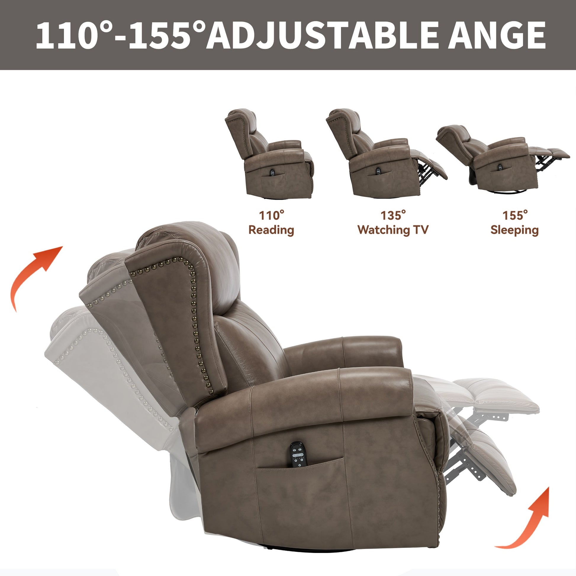 Heat Massage Manual Recliner Chair with Rocker and Swivel in Genuine leather for Living Room - 1st Choice Furniture Direct