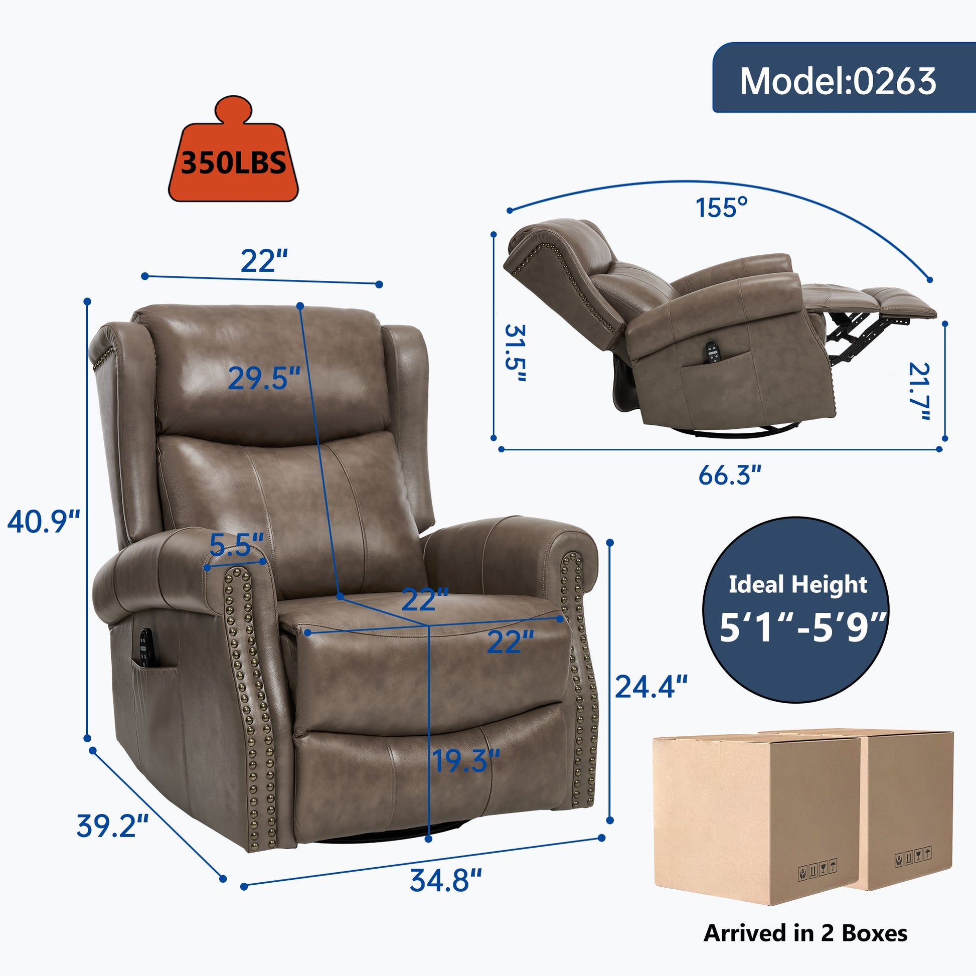 Heat Massage Manual Recliner Chair with Rocker and Swivel in Genuine leather for Living Room - 1st Choice Furniture Direct