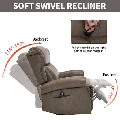 Heat Massage Manual Recliner Chair with Rocker and Swivel in Genuine leather for Living Room - 1st Choice Furniture Direct