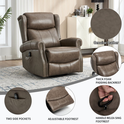 Heat Massage Manual Recliner Chair with Rocker and Swivel in Genuine leather for Living Room - 1st Choice Furniture Direct