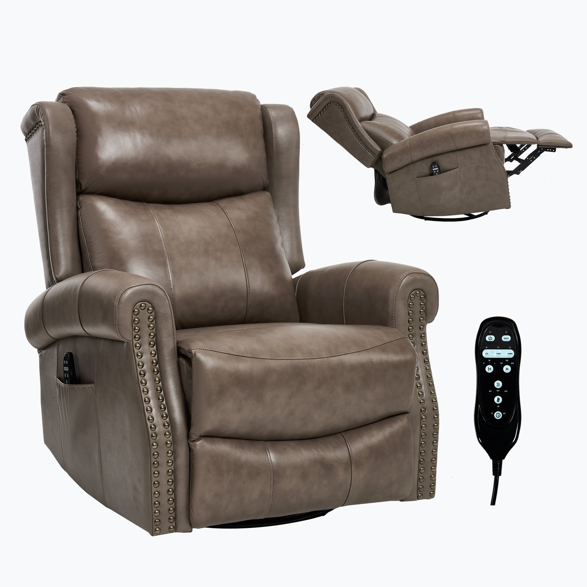 Heat Massage Manual Recliner Chair with Rocker and Swivel in Genuine leather for Living Room - 1st Choice Furniture Direct