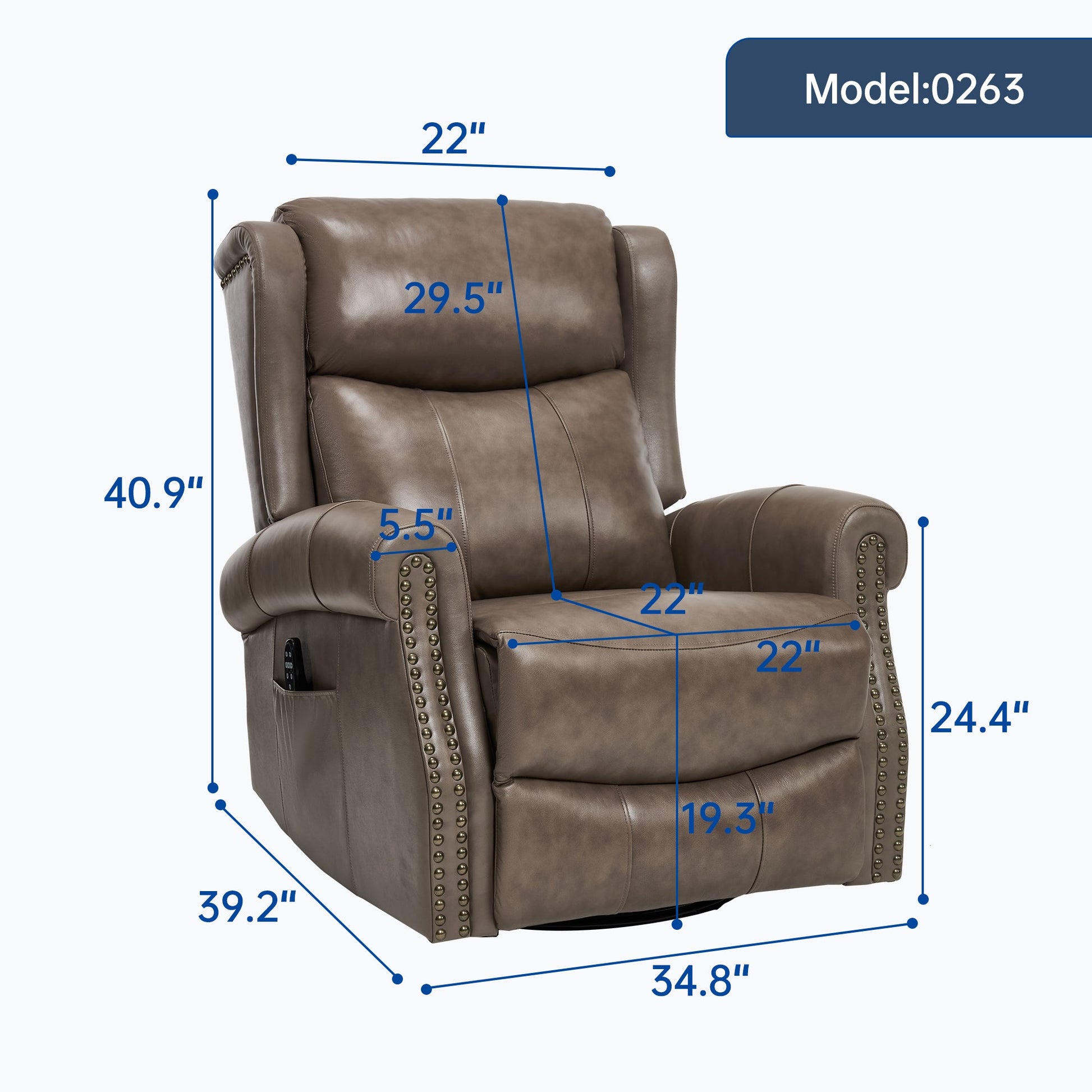 Heat Massage Manual Recliner Chair with Rocker and Swivel in Genuine leather for Living Room - 1st Choice Furniture Direct