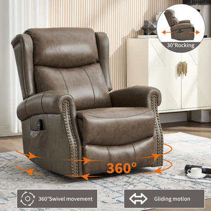 Heat Massage Manual Recliner Chair with Rocker and Swivel in Genuine leather for Living Room - 1st Choice Furniture Direct